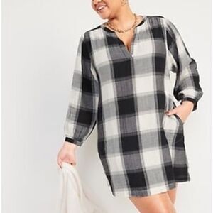 OLD NAVY Black & White Plaid Flannel DRESS Long Sleeves 2X